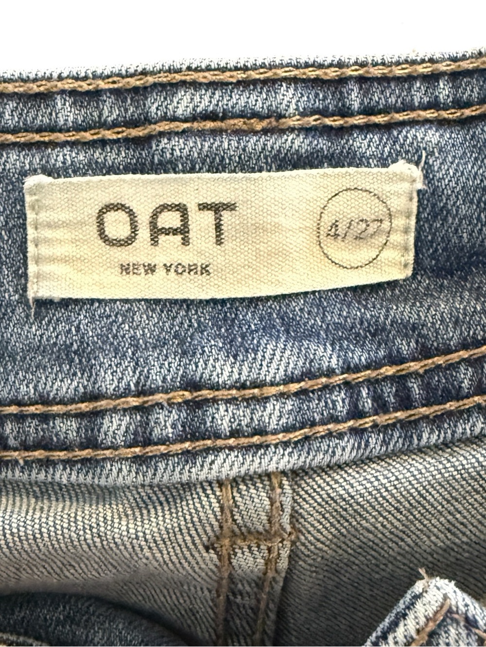OAT New York Wide Leg Jeans Women’s Size 4/27 Medium Wash Raw Hem Patch Pocket - Picture 6 of 12